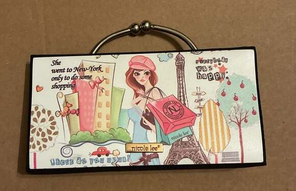Nicole Lee Handbags - Nicole Lee NYC Shopping Print Rectangular Metal Clutch Handbag